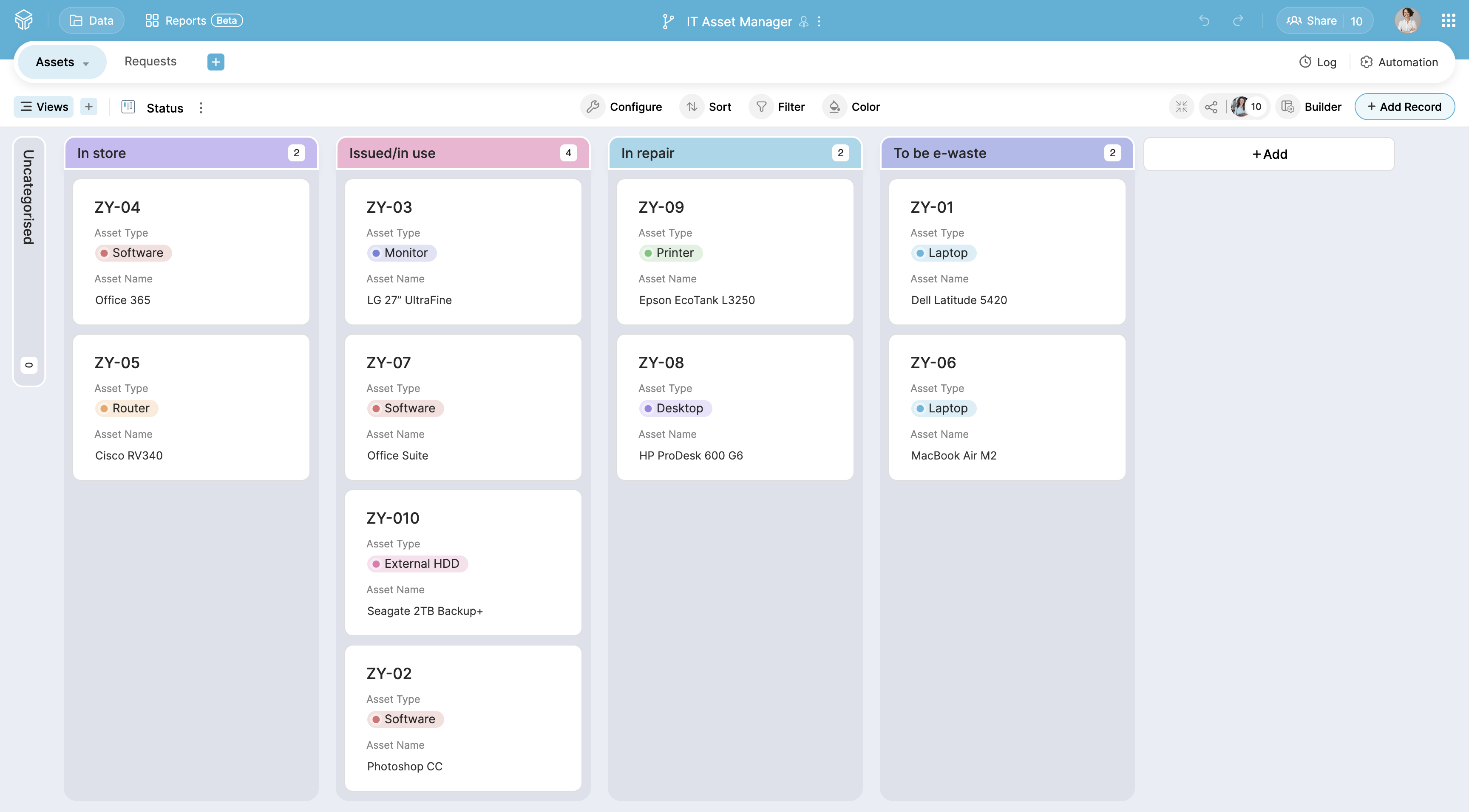 Zoho Tables Data View